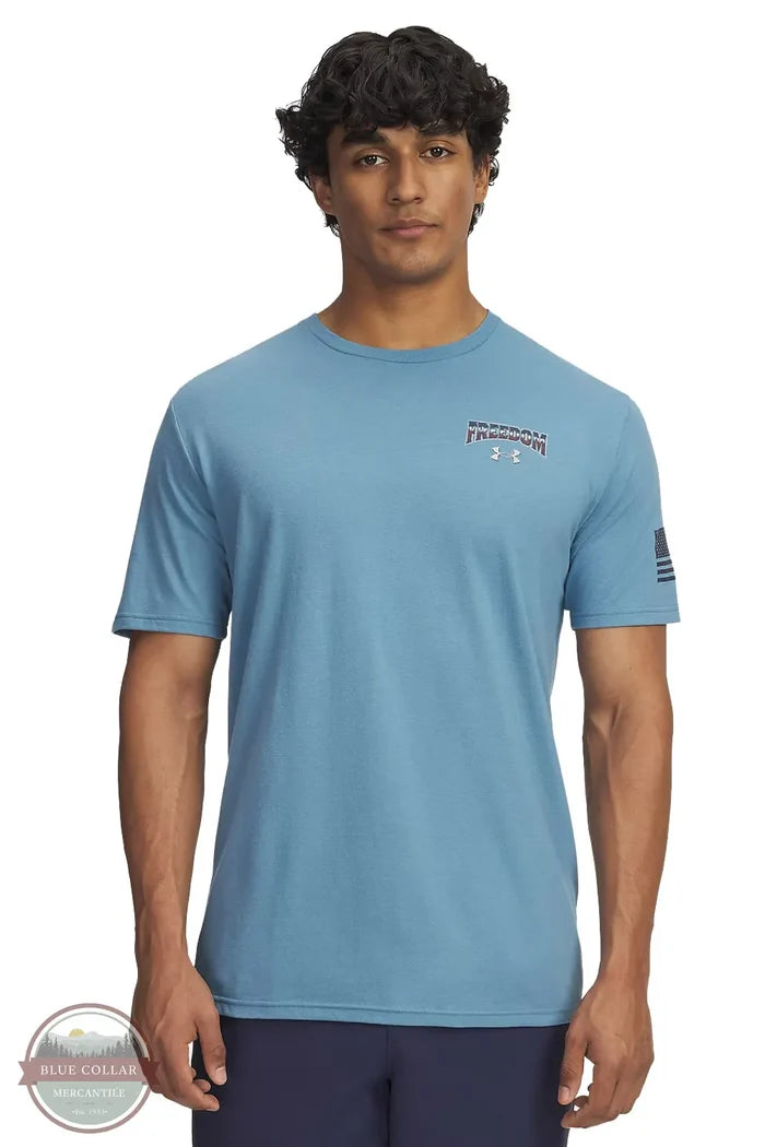 Under Armour 6004109-418 UA Freedom Military Short Sleeve T-Shirt in Blue Smoke / Downpour Gray front view shown