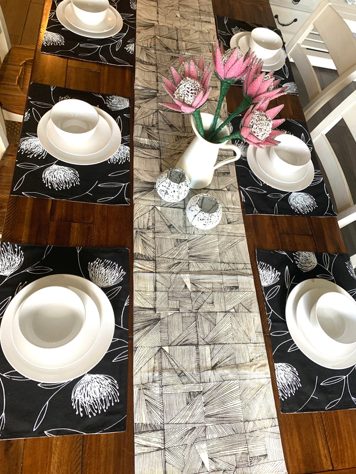 Black & Neutral Geo Stripe Table Runner