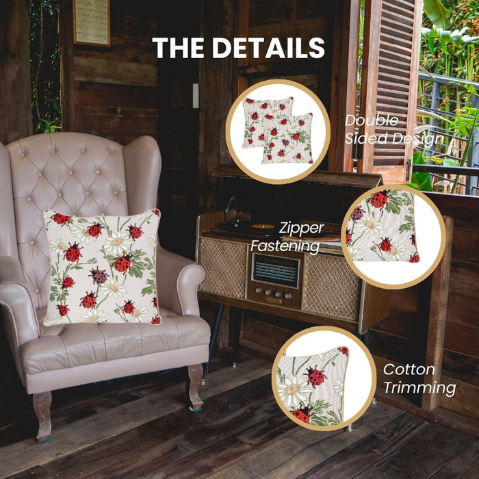 CCOV-LDBD | LADYBUG PILLOWCASE/CUSHION COVER | DECORATIVE DESIGN FASHION HOME PILLOW 18X18 INCH
