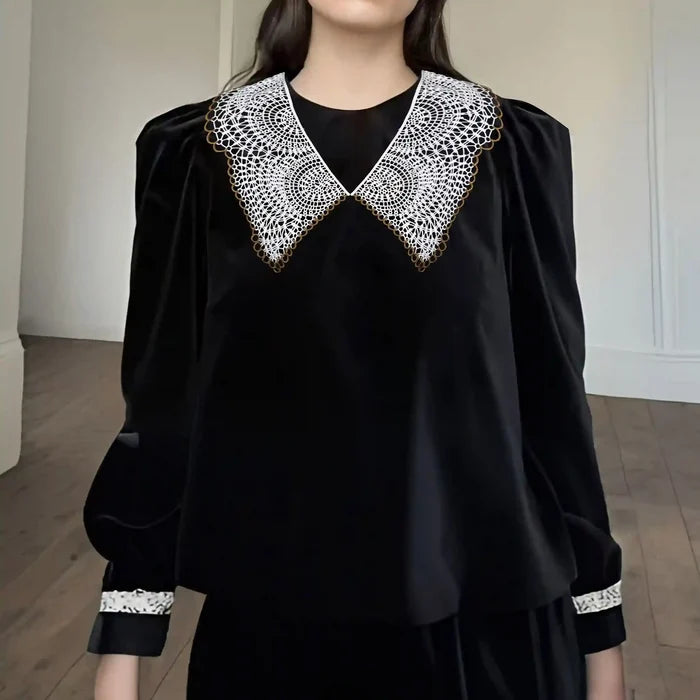 Ani Accessories cutwork floral Puritan collar with intricate openwork embroidery for vintage inspired apparel