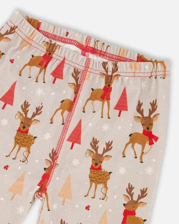 Deux Par Deux 2pc Pajama Set - Printed Christmas Reindeer