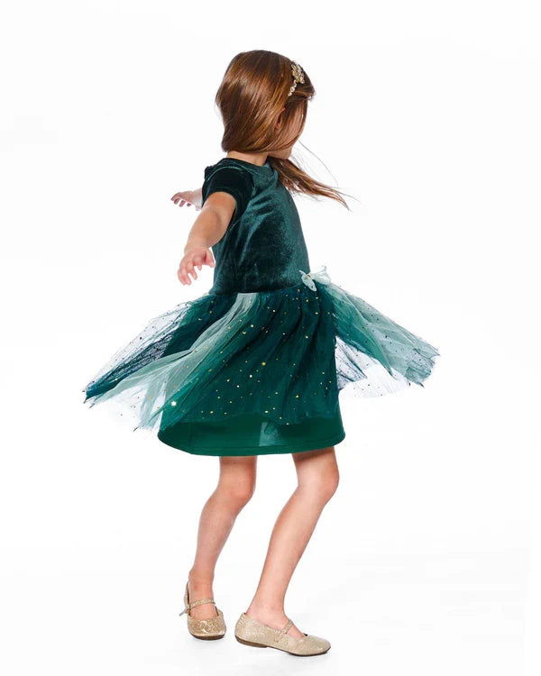 Deux Par Deux Bi-Material Short Sleeve Dress - Forest Green
