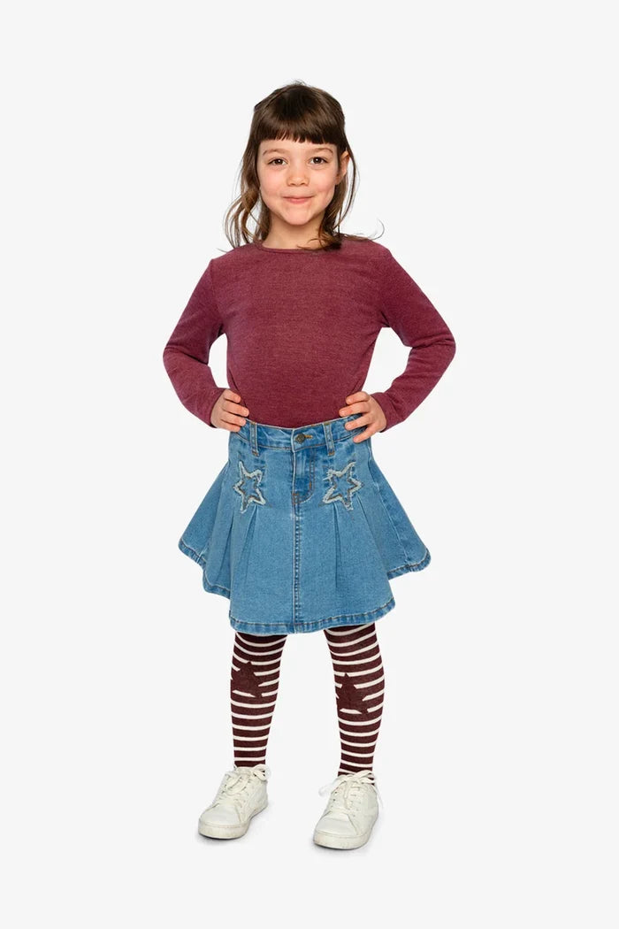 Deux Par Deux Brushed Ribbed Crew Neck - Chocolate Truffle/Burgundy