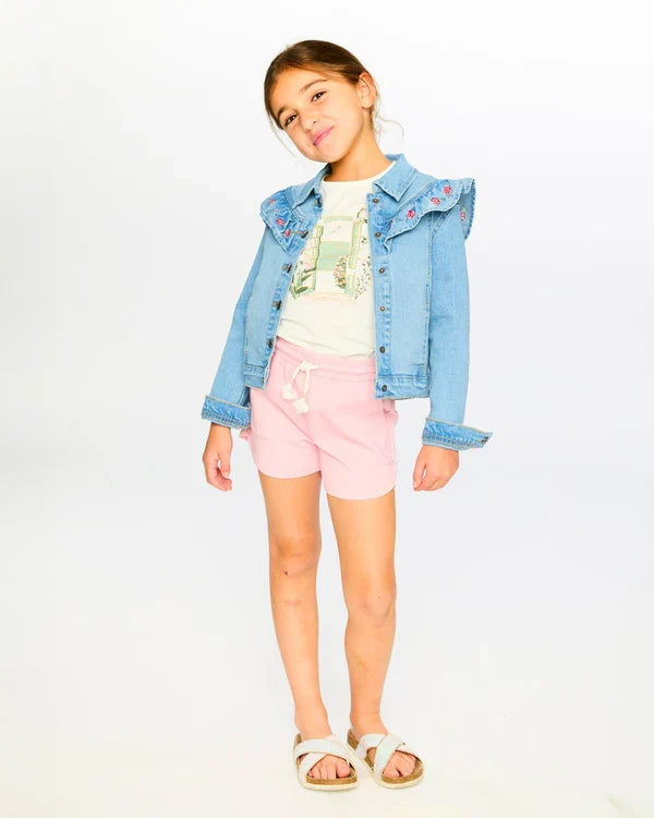 Deux Par Deux Denim Jacket with Embroidery - Light Blue Denim