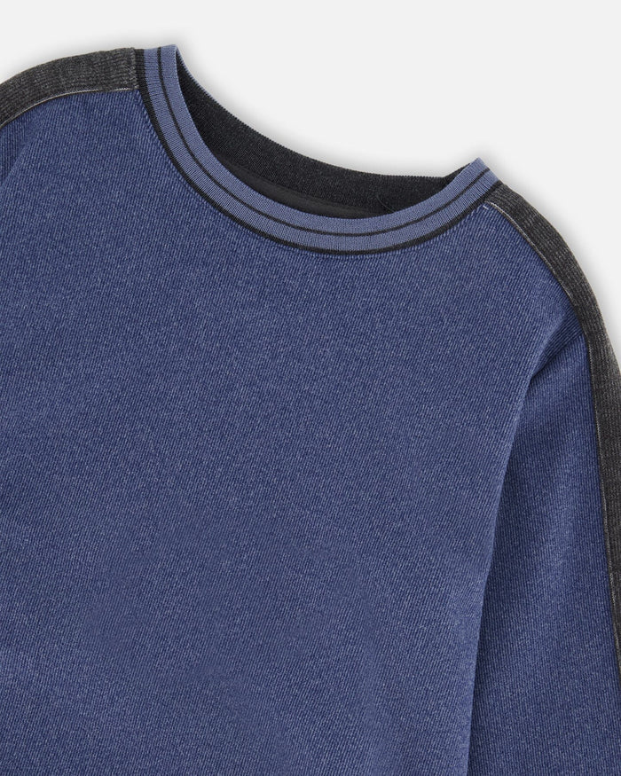 Deux Par Deux Flat Back Rib Sweatshirt - Dark Steel Blue