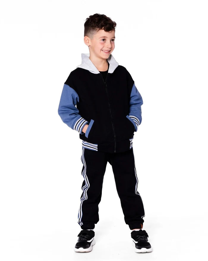 Deux Par Deux Full Zip Fleece Hooded Jacket - Anthracite/Black