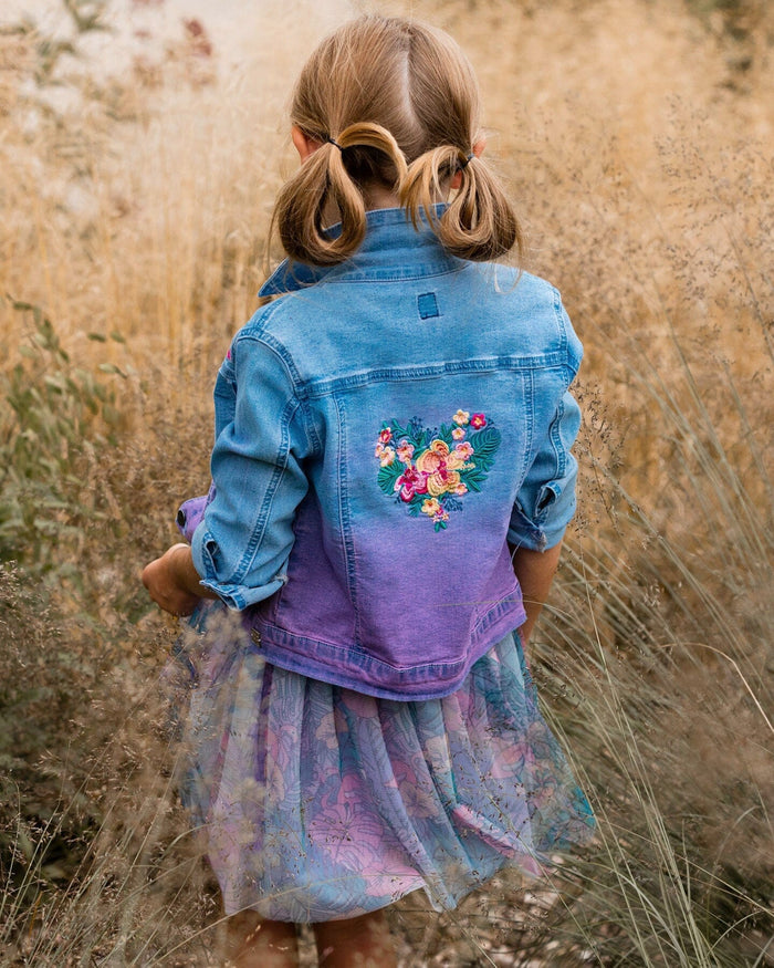 Deux Par Deux Jean Denim Jacket With Embroidery - Floral Light Blue Denim