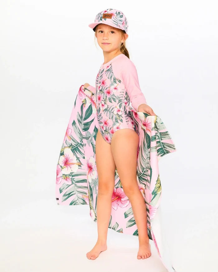 Deux Par Deux Long Sleeve Rashguard - Pink Hibiscus