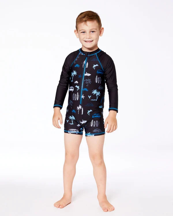 Deux Par Deux Long Sleeve Toddler Rashguard - Light Blue Beach