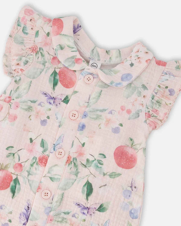 Deux Par Deux Muslin Romper - Printed Berries