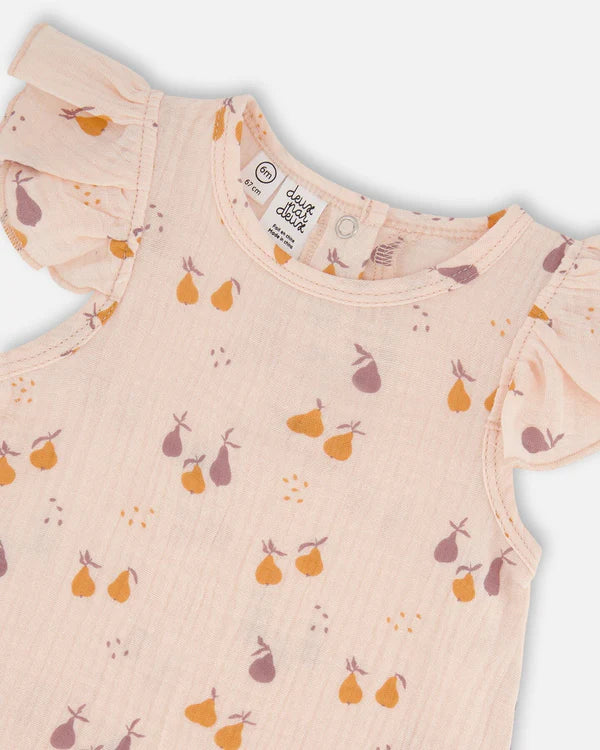 Deux Par Deux Muslin Romper - Printed Pear