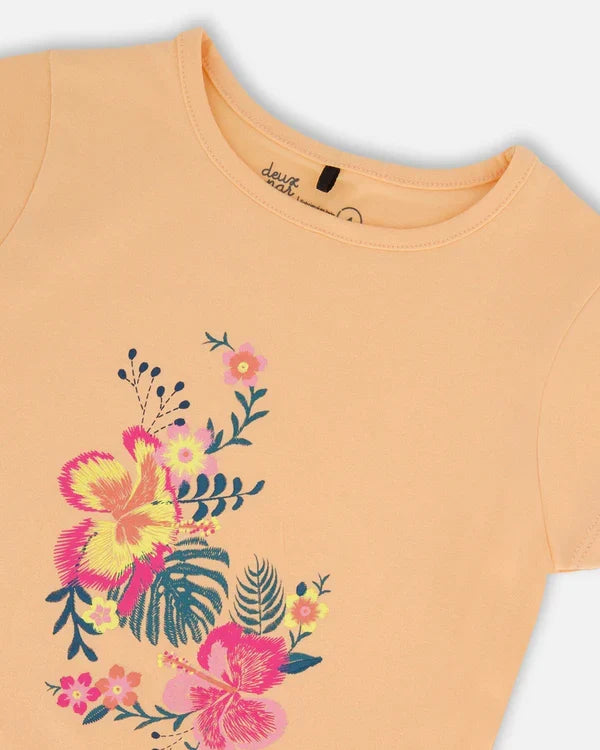 Deux Par Deux Organic Cotton Tee - Caramel Cream Flowers