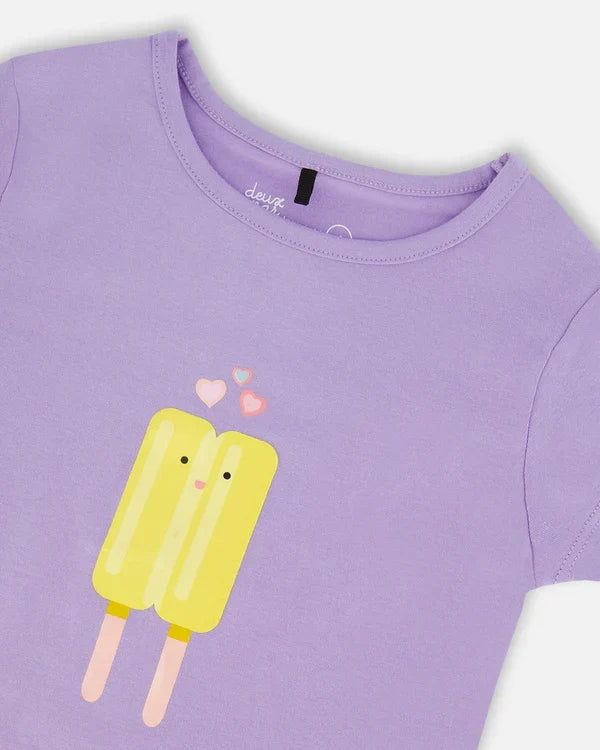 Deux Par Deux Organic Cotton Tee - Lavender Popcicle