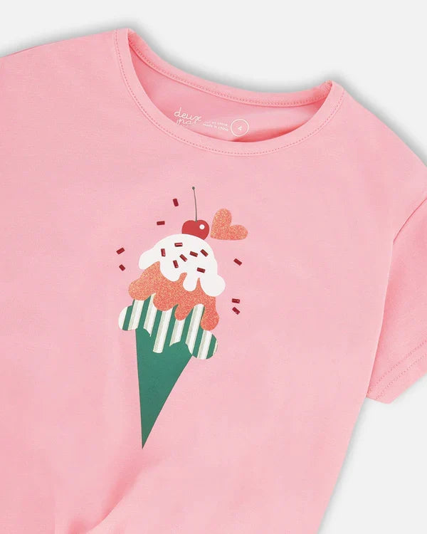 Deux Par Deux Organic Jersey T-Shirt with Tie Waist - Prism Pink