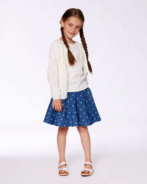Deux Par Deux Pointelle Knit Cardigan Sweater - White