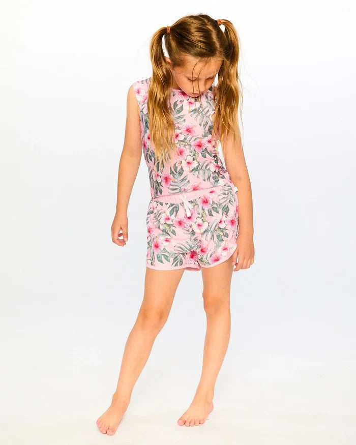 Deux Par Deux Swim Shorts - Pink Hibiscus