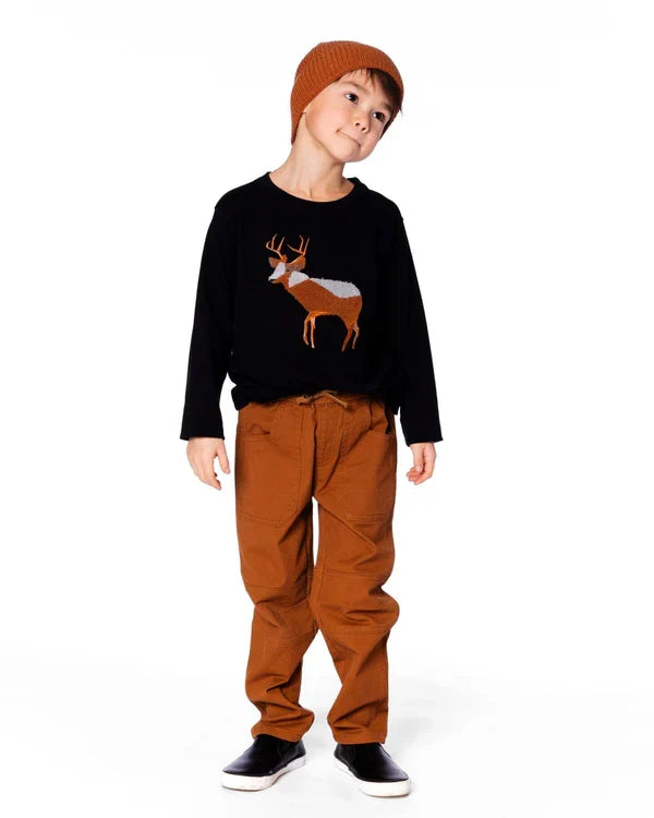 Deux Par Deux Twill Jogger Pant with Patch Pockets - Bronze Brown
