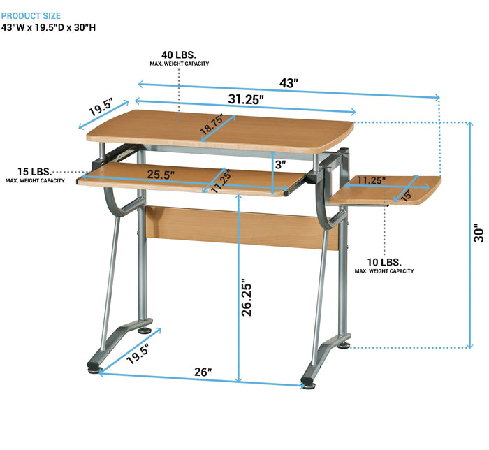 Ergonomic Compact Computer Desk Workstation Cherry