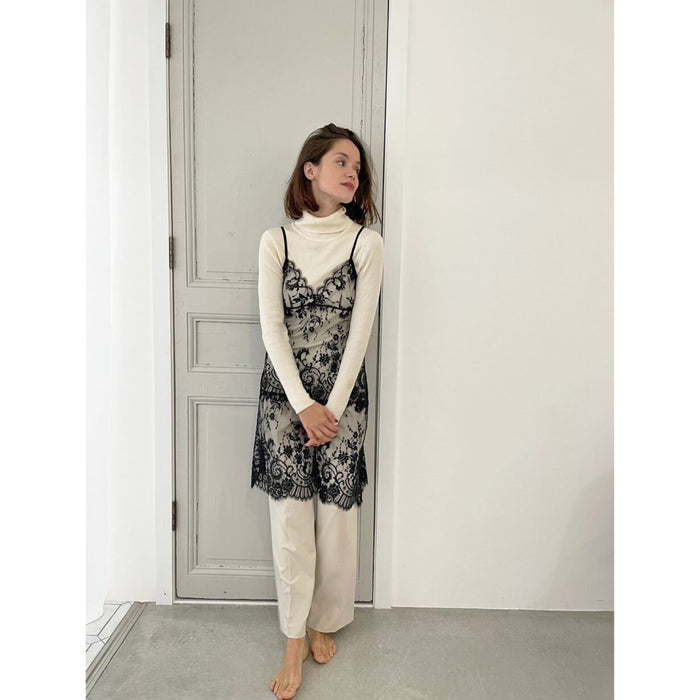 Flower Paisley Long Camisole | Black