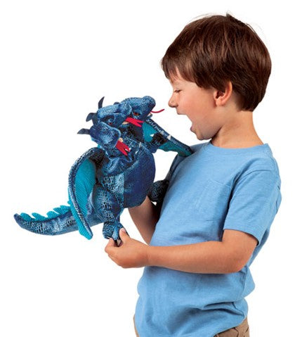 Folkmanis Puppet - Blue Three-Headed Dragon