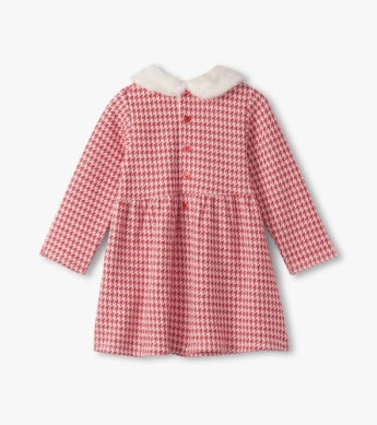 Hatley Houndstooth Fun Fur Trimed Dress - Red