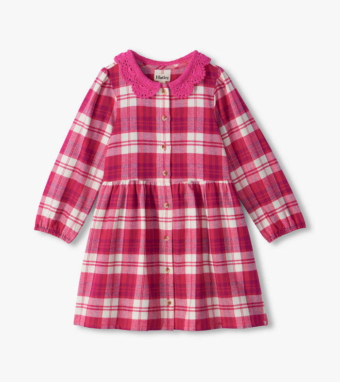 Hatley Pink Brushed Plaid Button Down Dress