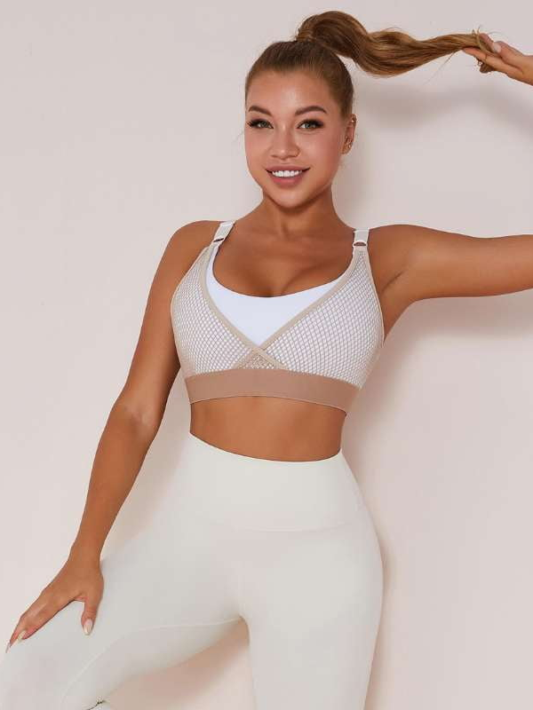 High Waist Nude Quick-Drying Mesh Contrast Color Stitching Leggings