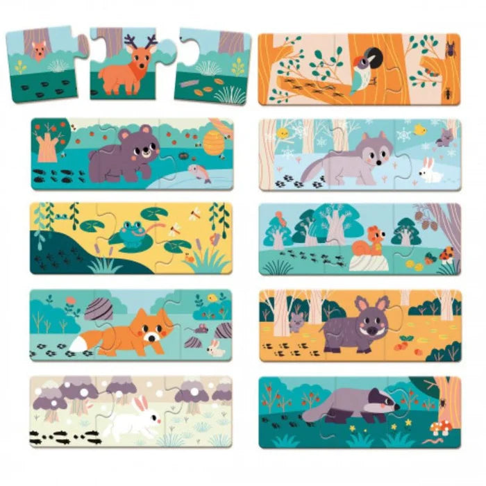Janod 3pc Puzzle Set of 10 - Animal Footprints