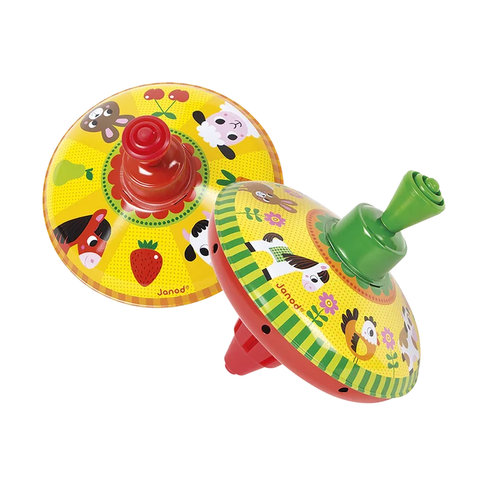 Janod Metal Spinning Top - Farm Animals Assorted