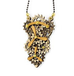 Kinetic piston propeller gear steampunk pendant necklace, made in USA