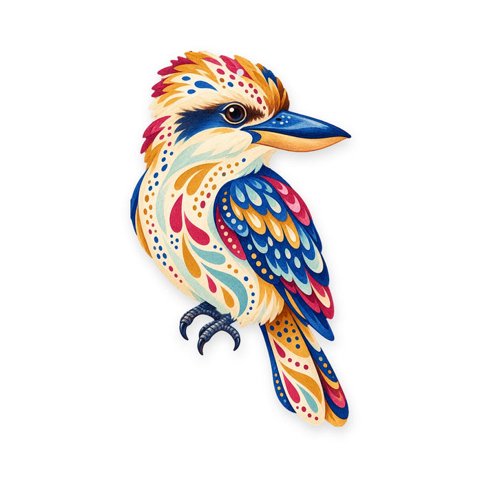 Kookaburra folk art ornament O525 on white, laser-cut maple wood, made in USA