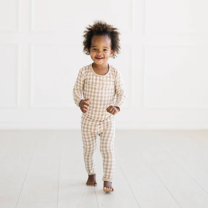 Kyte Baby Long Sleeve Toddler Pajama Set - Gingham Bisque