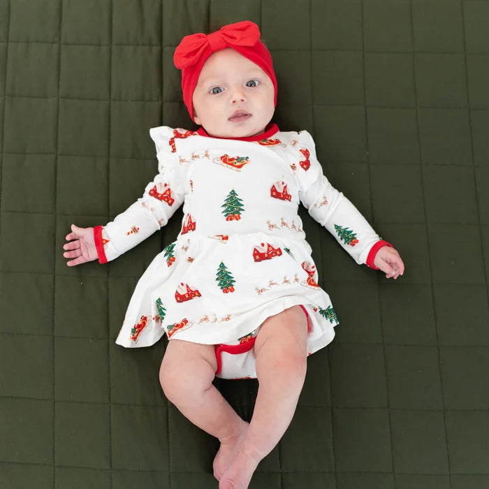 Kyte Baby Long Sleeve Twirl Bodysuit Dress - Santa Sleigh