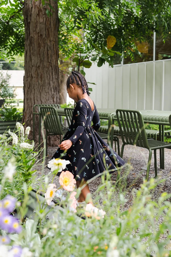 Kyte Baby Long Sleeve Twirl Dress - Midnight Wildflower