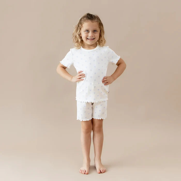 Kyte Baby Pointelle Short Sleeve Set - Sweet Blue Bow