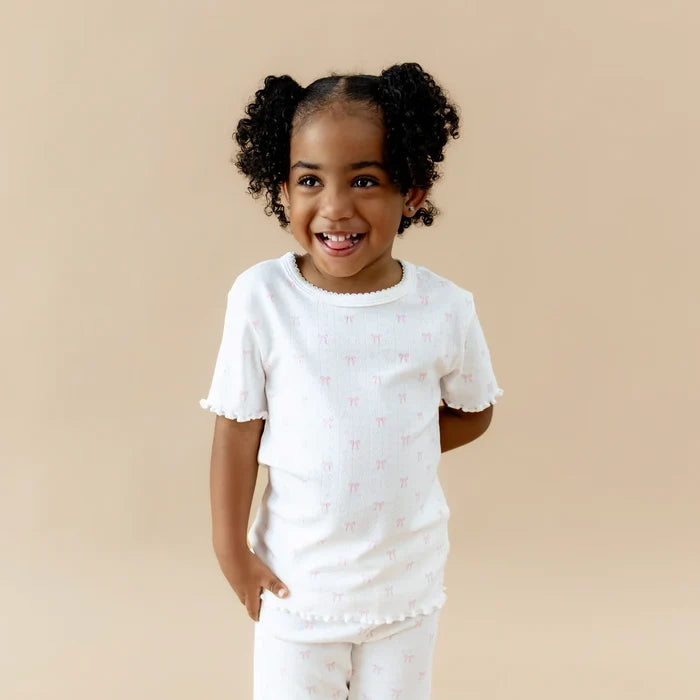 Kyte Baby Pointelle Short Sleeve Set - Sweet Pink Bow