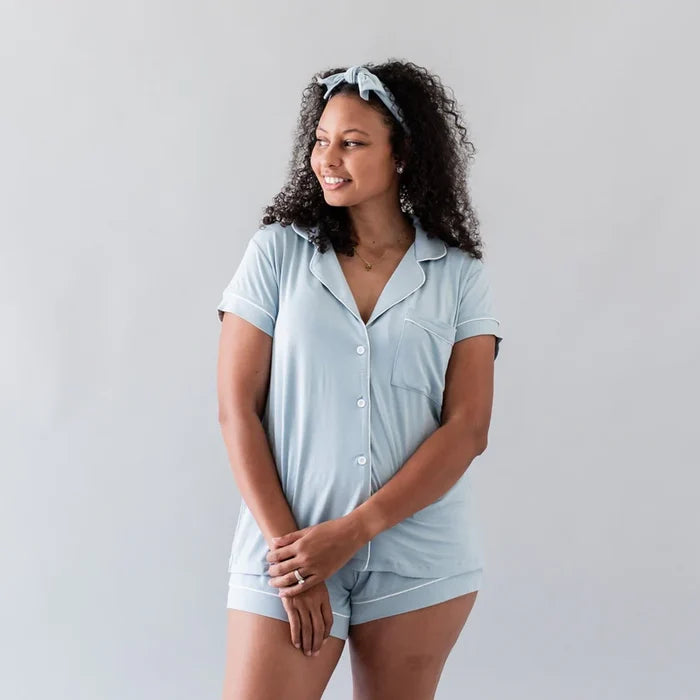 Kyte Baby Women's Short Sleeve Pajama Set - Fog with Cloud Trim
