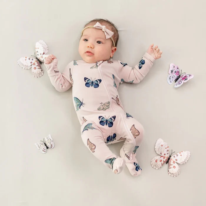 Kyte Baby Zippered Footie - Blush Butterfly