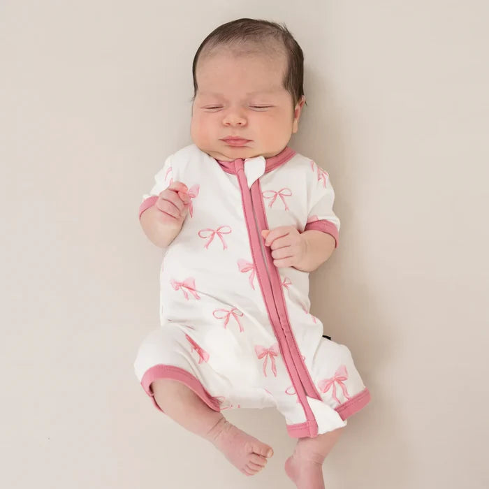 Kyte Baby Zippered Shortall Romper - Bow
