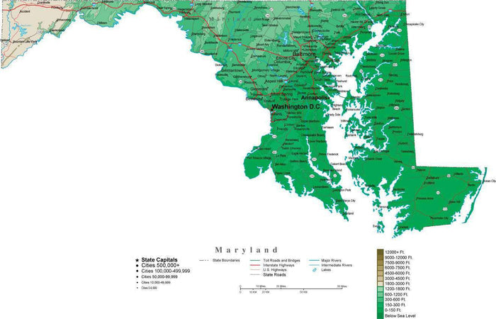 Maryland Map with Contour Background - Cut Out Style