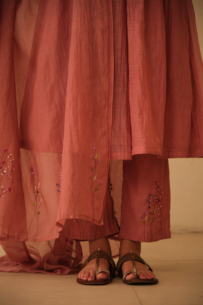 Mauve Hand Embroidered Chanderi Dupatta