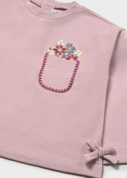 Mayoral Long Sleeve Shirt with Bow Detail - Mauve