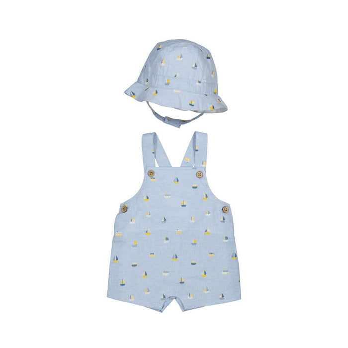 Mayoral Printed Overall and Hat Set - Blue