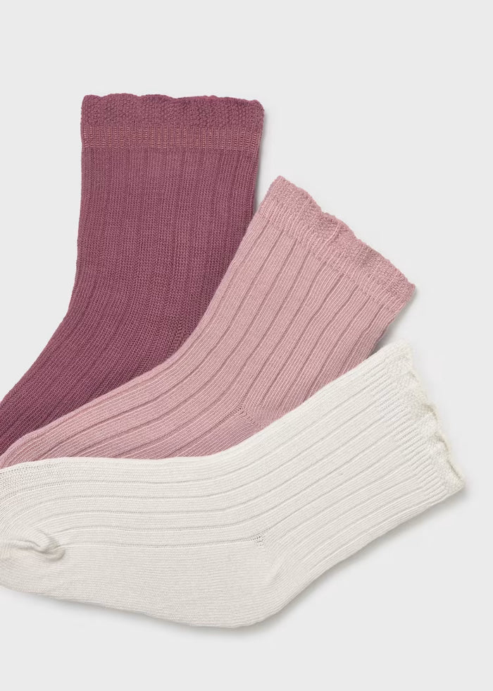 Mayoral Ribbed 3 Pairs Sock Set - Crystal Pink