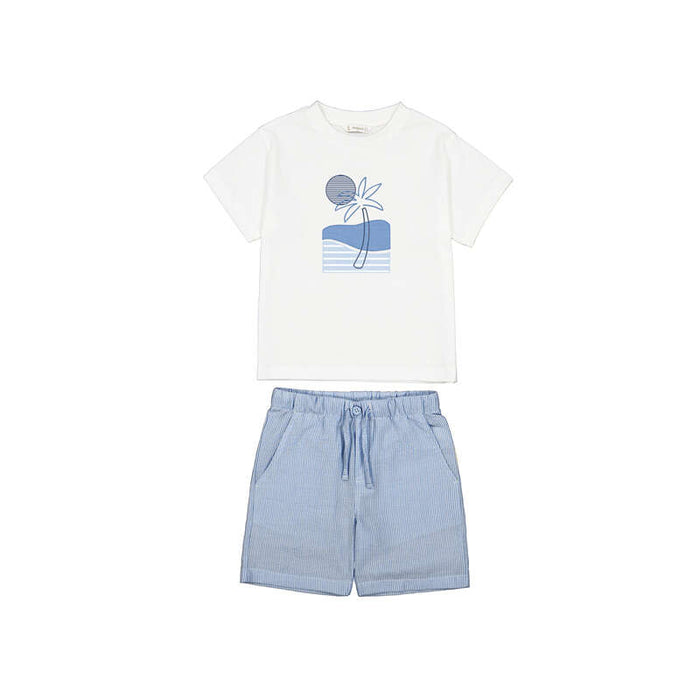 Mayoral Shorts and Embroidered T-Shirt Set - Capri Blue