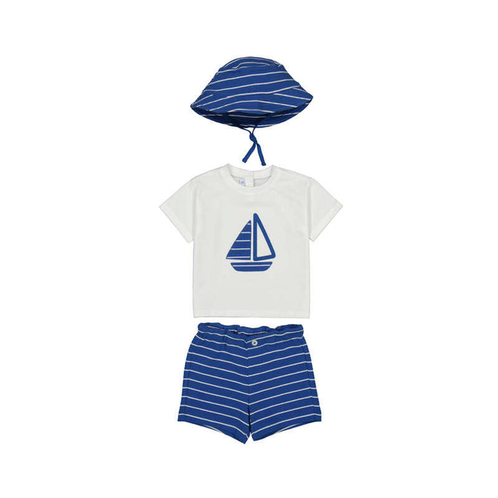 Mayoral T-Shirt and Short Set with Hat - Capri Blue