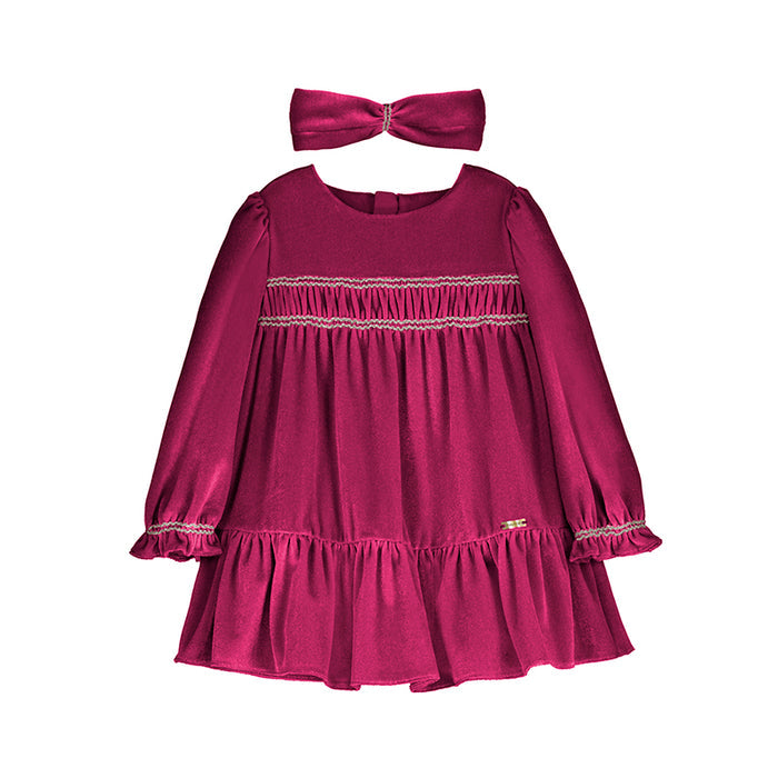 Mayoral Velvet Dress with Headband - Red