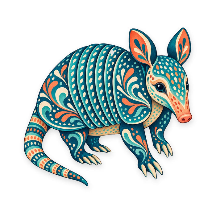 Nine-Banded Armadillo folk art ornament O273 on white, laser-cut maple wood, made in USA
