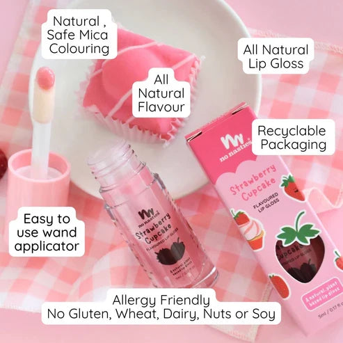 No Nasties Natural Lip Gloss - Strawberry Cupcake - Shimmery Pastel Pink