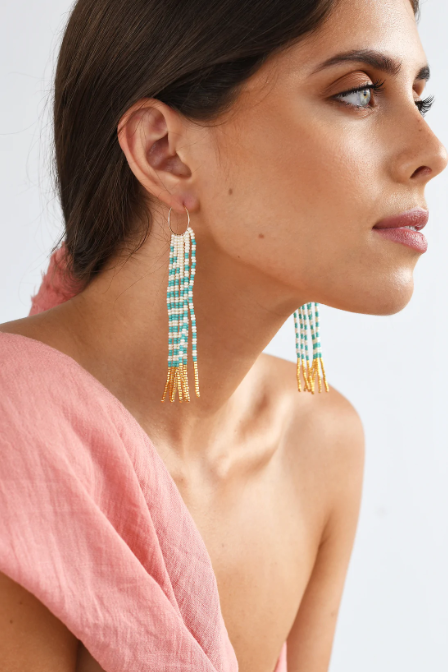 Pembetau Zebra Hoop Earrings - White, Turquioise & Gold